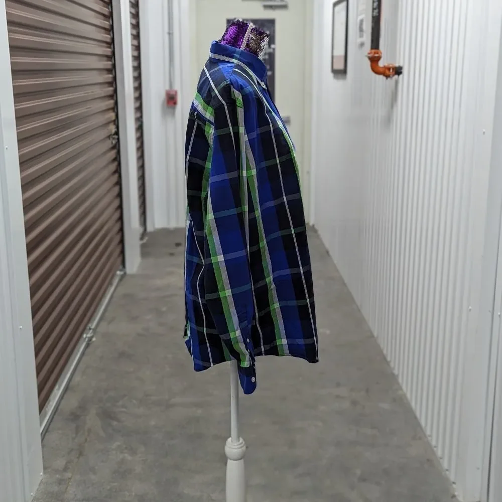 Chaps Large Blue & Green‎ Plaid Long Sleeve Button Front Shirt Old Money Preppy